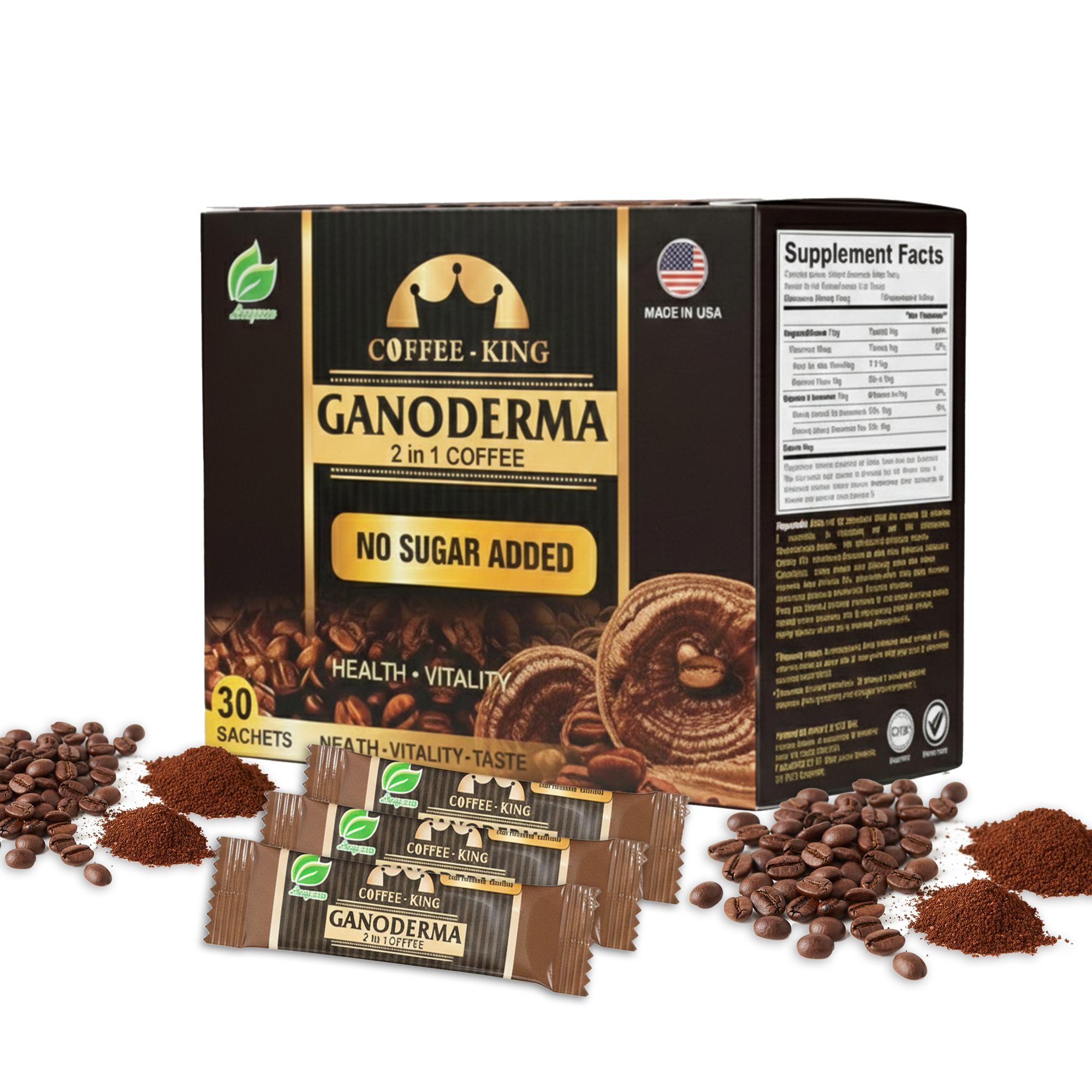Ganoderma Reishi Instant Mushroom Coffee – No Sugar, 30 Sachets
