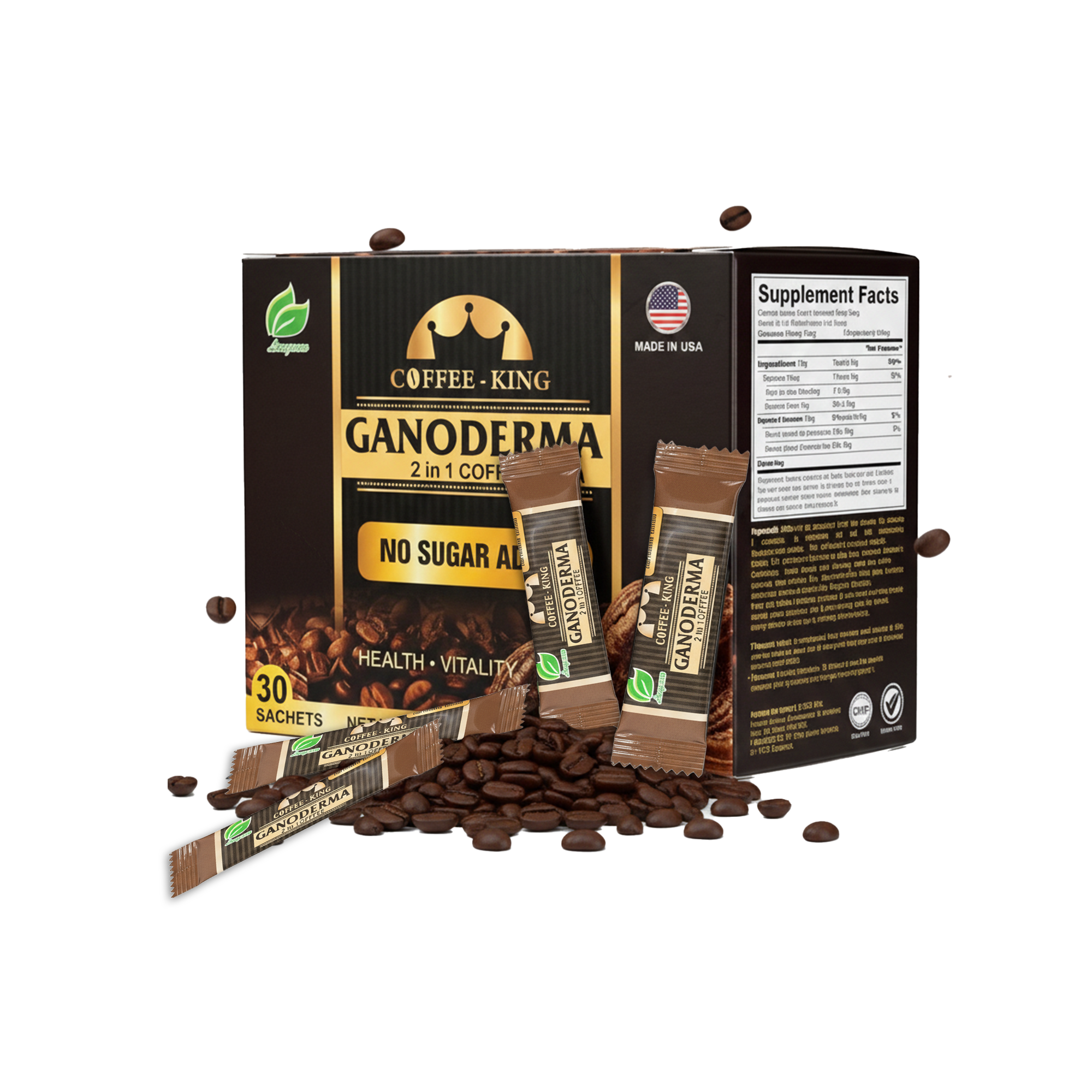 Ganoderma Reishi Instant Mushroom Coffee – No Sugar, 30 Sachets