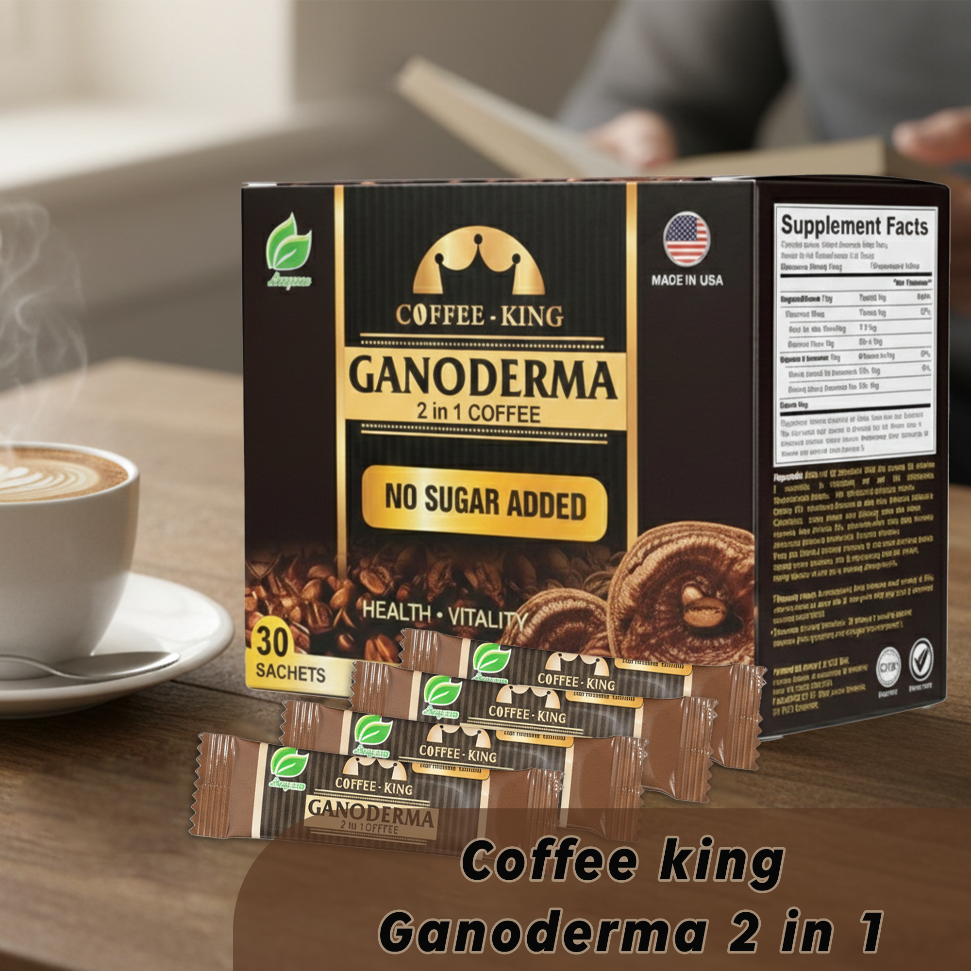 Ganoderma Reishi Instant Mushroom Coffee – No Sugar, 30 Sachets