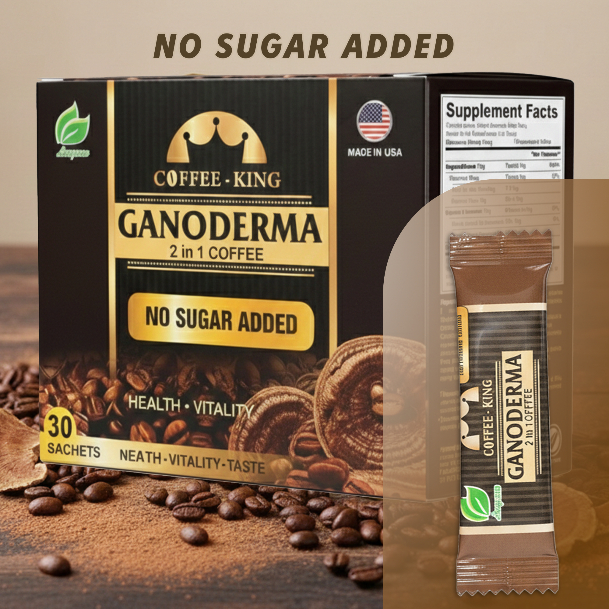 Ganoderma Reishi Instant Mushroom Coffee – No Sugar, 30 Sachets
