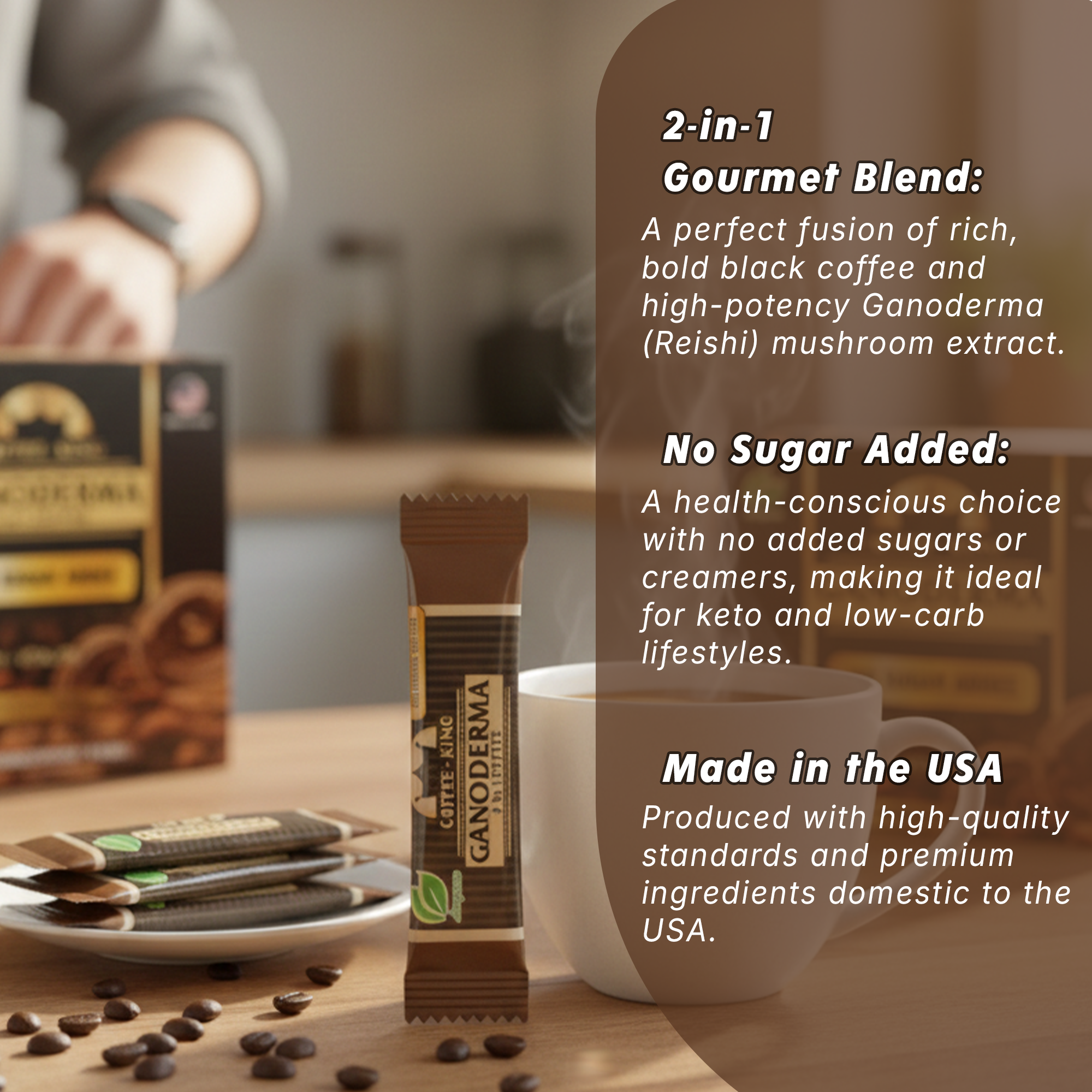 Ganoderma Reishi Instant Mushroom Coffee – No Sugar, 30 Sachets